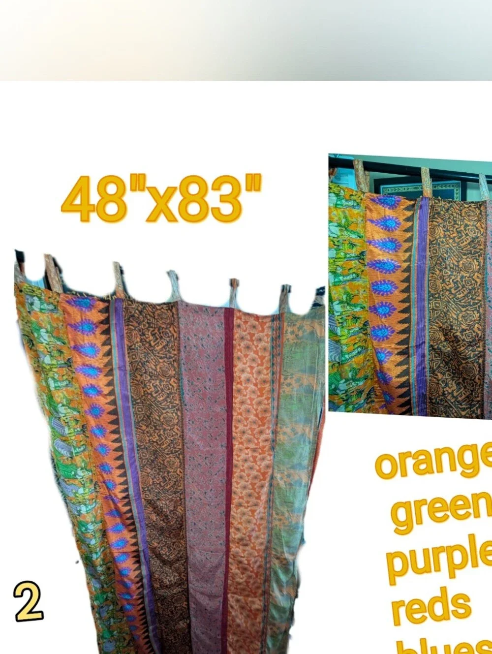 Set Of 6 Beautiful Upcycled Sari FabricCurtains by Mexicali Blues